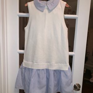 Summer dress-white knit & blue/white pin stripe